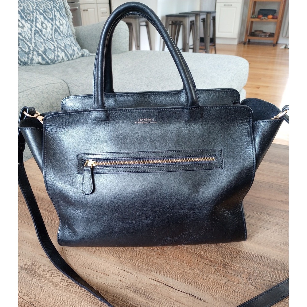 Hannah For Beaumont Organic Leather France Shopper Tote Sustainable Large Black